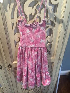 Janie and Jack Tropical Pink and White Palm Print Sundress Size 5